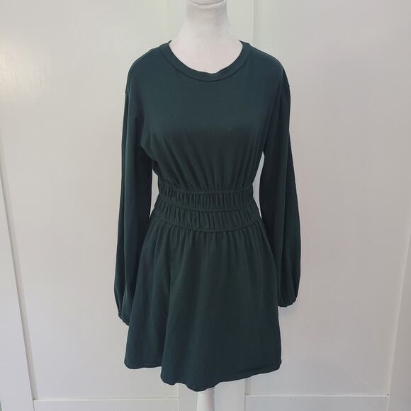 Lulus Size M Hunter Green Long Sleeve Mini Dress Babydoll Soft Romantic - Picture 2 of 10